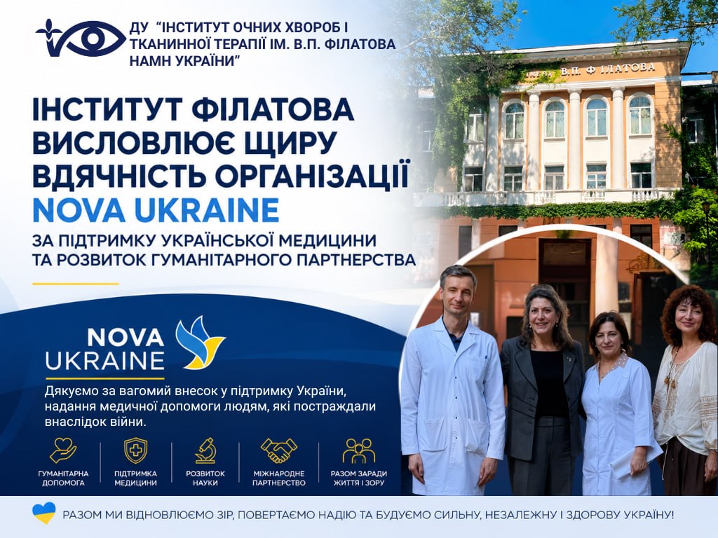 The Filatov Institute Expresses Gratitude to Nova Ukraine for Supporting Ukrainian Healthcare and Developing International Partnership